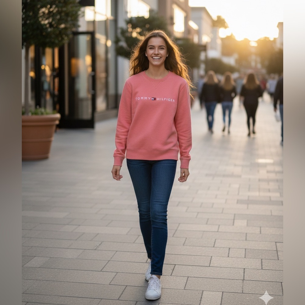 Tommy Hilfiger Women's Pink Classic Athleisure Long Sleeve Sweatshirt Size Small